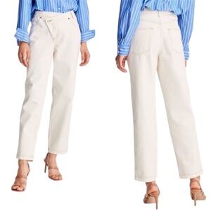 FUTURE COLLECTIVE Kahlana Barfield Brown Cream Overlap Waist Jeans — Size 10